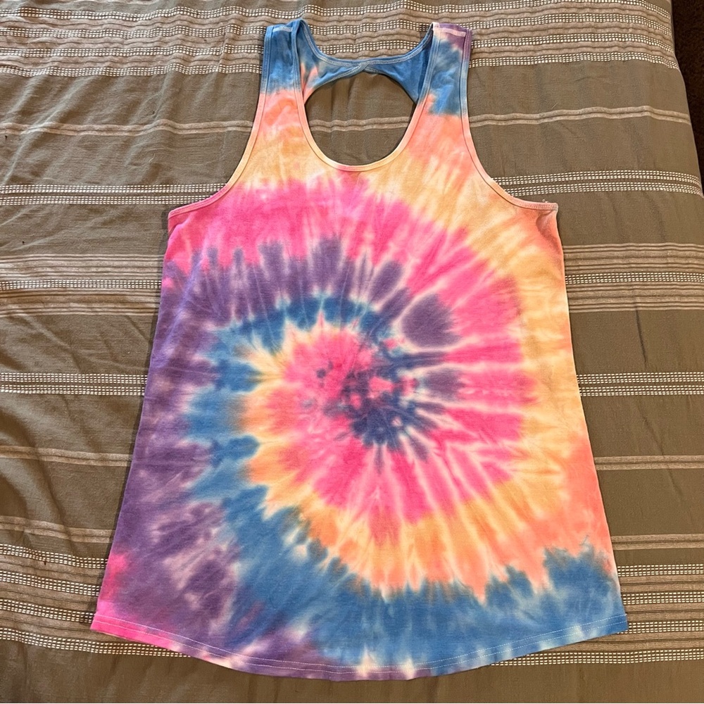 ZYIA Pink and Yellow Tank Top with Tie-Dye Design